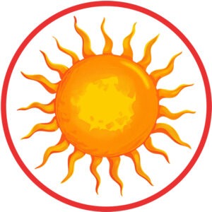 A graphic drawing of a yellow orange sun