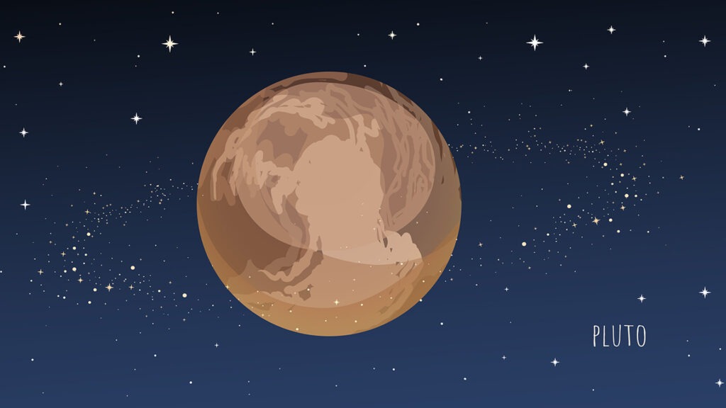 Cartoon style vector illustration of dwarf planet Pluto.