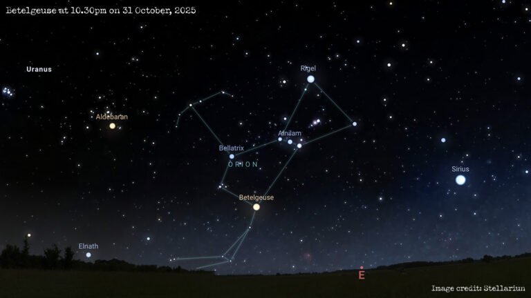 Betelgeuse in the Perth night sky on 31 October at 10.30pm. Image credit: Stellarium
