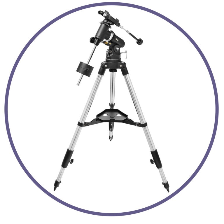 Image shows the Orion EQ-13 Equatorial telescope mount and tripod