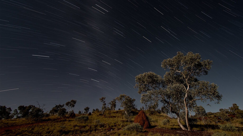 Star trails over a moonlit Karijini National Park. Image Credit: Paul Balfe