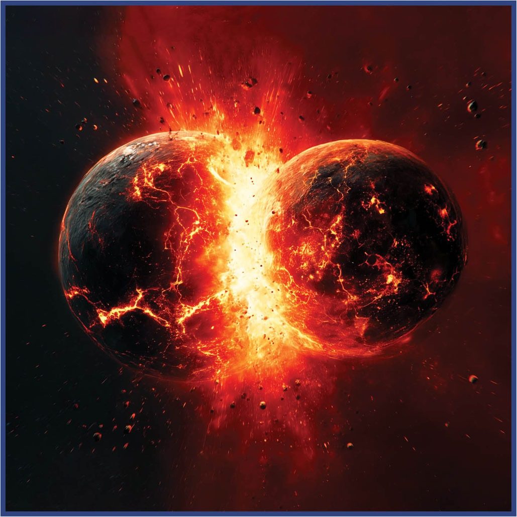 Moon facts #2: An artist's impression of the Mars-sized object, Theia colliding with a proto-Earth.