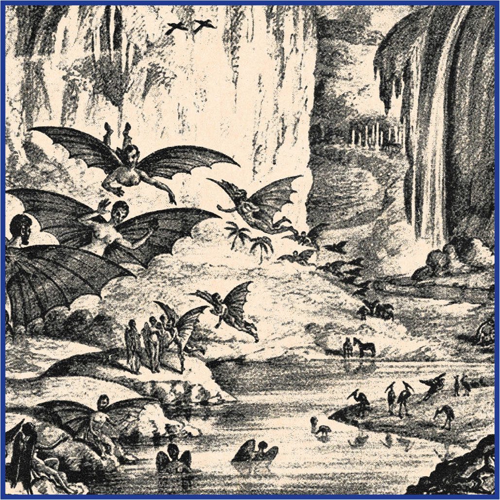 Moon facts #5: An image from Great Astronomical Discoveries, Lately Made by Sir John Herschel, showing bat-like winged people living on the Moon. Image credit: Museum of Hoaxes